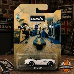 Hot Wheels Oasis Definitely Maybe BMW 507 Collectible Car - close-up of album art on packaging