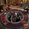 Houston Texans Halloween Quilted Round Rug - full view on a wooden deck