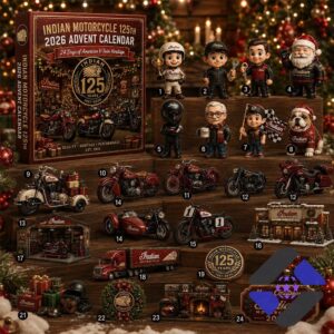 Indian Motorcycle 125th Anniversary 2026 Advent Calendar - full display of box and 24 collectibles