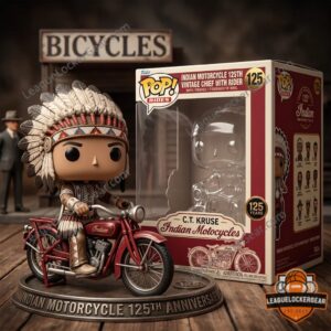 Indian Motorcycle 125th Anniversary Vintage Chief with Rider Funko Pop Vinyl Figure - figure and box display