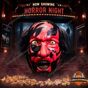 Insidious Lipstick-Face Demon Horror Night Popcorn Bucket - full view in a movie theater setting