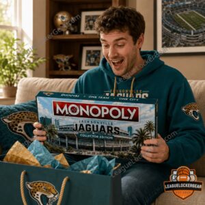 Jacksonville Jaguars Monopoly 2026 Board Game - close-up of game box and property cards