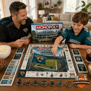 Jacksonville Jaguars Monopoly 2026 Board Game - overview with miniature stadium and cards