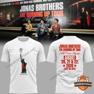 Jonas Brothers The Burning Up Tour All Over Again Live In NYC 2026 T-Shirt - front and back views