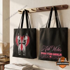 Kali Uchis For The Girls 2026 Tour Graphic Tote Bag - close-up of the front design with two women in a red