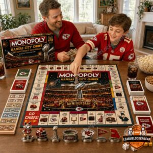 Kansas City Chiefs Championship Anniversary Monopoly Board Game - box and top right game board