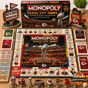 Kansas City Chiefs Championship Anniversary Monopoly Board Game - complete set overhead view