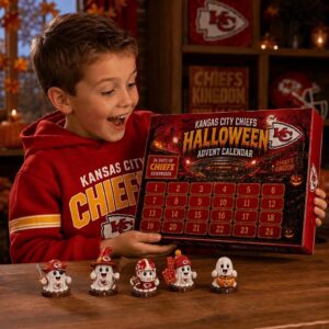 Kansas City Chiefs Halloween 2026 Advent Calendar - close-up of the calendar box and top row of ghost figures