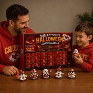 Kansas City Chiefs Halloween 2026 Advent Calendar - close-up of the calendar box and middle rows of ghost
