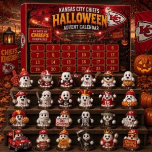 Kansas City Chiefs Halloween 2026 Advent Calendar - full view with all 24 ghost figures displayed
