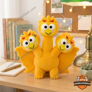 Keroppi McDonald's King Ghidorah Collaboration Plush Toy - close-up of two heads with drink cup