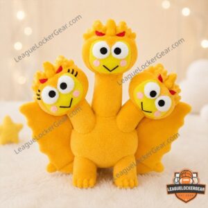Keroppi McDonald's King Ghidorah Collaboration Plush Toy - close-up of two heads against Keroppi sign