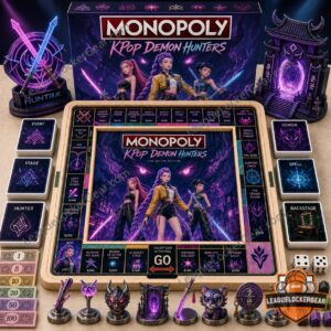 KPop Demon Hunters 2026 Monopoly Board Game - full set display