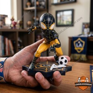 LA Galaxy Spider-Man Marvel Night Bobblehead Figure - close-up of base and legs