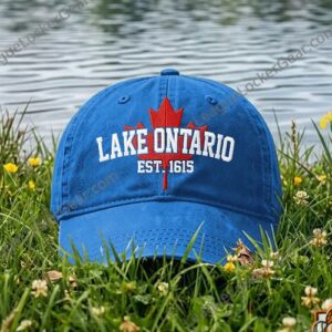 Curved brim and embroidered front detail on Lake Ontario baseball cap