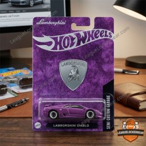 Lamborghini Diablo Hot Wheels car packaging with Lamborghini logo and purple car