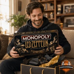 Led Zeppelin Monopoly 2026 Board Game - close-up of tin, box, and cards