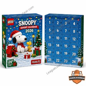 LEGO Snoopy Advent Calendar 2026 - close-up of the box and the first eight character builds