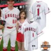 Los Angeles Angels Jiyu Limited Edition Baseball Jersey - front and back views displayed with a player and fan