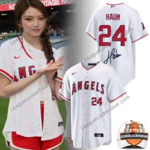 Los Angeles Angels KiiiKiii Haum Limited Edition Baseball Jersey - composite image of person in jersey and