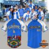 Los Angeles Dodgers Salvadoran Heritage Night Baseball Jersey - displayed with fans at stadium