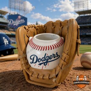 Los Angeles Dodgers Baseball Glove Plant Pot And Planter Home Desk Decor - overall view on a baseball field