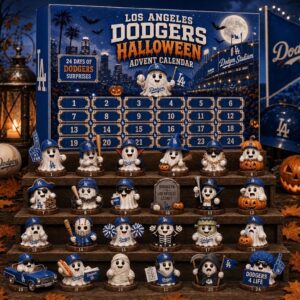 Los Angeles Dodgers Halloween 2026 Advent Calendar - full display with all ghost figurines