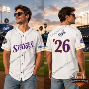 Back view of the Los Angeles Sparks x Dodgers Night 2026 Crossover Giveaway Baseball Jersey