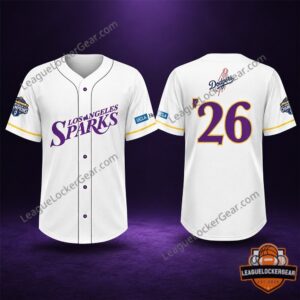 Close-up of the front of the baseball jersey showing the 