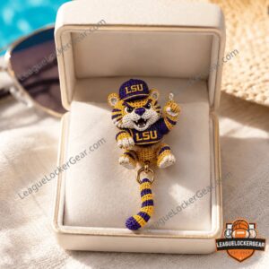 Louisiana State University Tigers Crochet Mascot Dangle Earrings - close-up of tiger's head and upper body