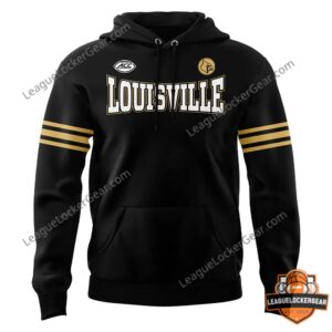 Louisville Cardinals Our For The Ville Hoodie - two football players in black jerseys with numbers 5 and 3