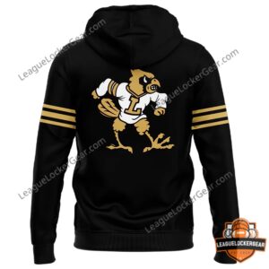 Louisville Cardinals Our For The Ville Hoodie - back view of the black hoodie with bird mascot and gold