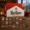 Marlboro Advent Calendar 2026 with Acrylic Ornaments - full display on wooden table