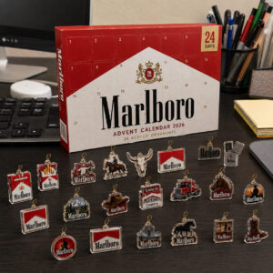 Marlboro Advent Calendar 2026 with Acrylic Ornaments - collection of ornaments laid out