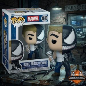 Marvel Comics Eddie Brock Venom Splits Brock Fired Newspaper Funko Pop - close-up of collector box and