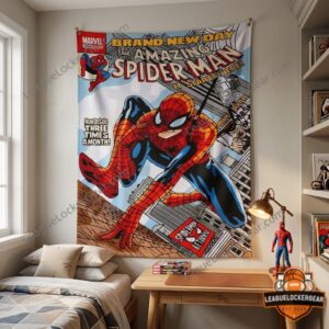 Marvel Spider-Man Brand New Day Comic Cover Blanket - close up on the top right section