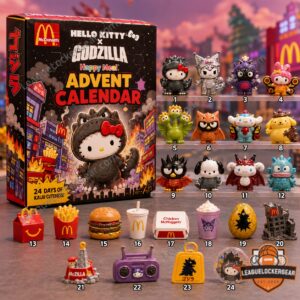 McDonald's Hello Kitty x Godzilla Happy Meal Advent Calendar - close-up of the box front