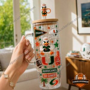 Miami Hurricanes 40oz Tumbler Tumbler With Handle - top section and straw topper