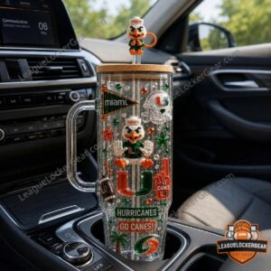 Miami Hurricanes 40oz Tumbler Tumbler With Handle - mascot, helmet, and 'miami.' text