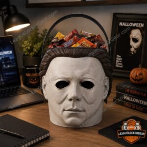 Michael Myers Spooky Trick or Treat Decor Halloween Candy Bucket 2026 - close-up top right view