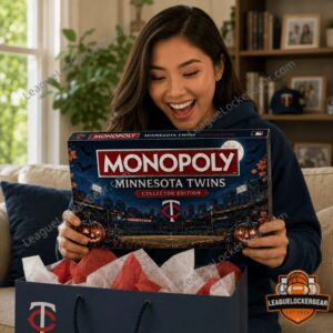 Minnesota Twins Monopoly 2026 Board Game - close-up of the game box and a corner of the board with cards