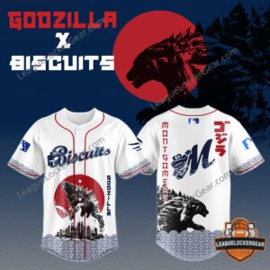 Montgomery Biscuits Godzilla King of the Monsters Baseball Jersey - front and back display