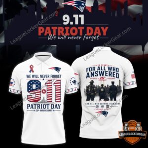 New England Patriots 9.11 Patriot Day 25th Anniversary T-Shirt - top front detail