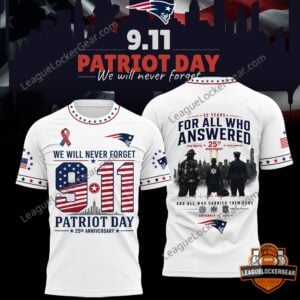New England Patriots 9.11 Patriot Day 25th Anniversary T-Shirt - front and back view