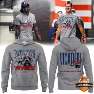 New England Patriots Adam Vinatieri Class of 2026 Pro Football Hall of Fame Hoodie front and back view