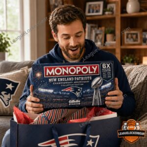 New England Patriots Championship Anniversary Monopoly Board Game - box and game components