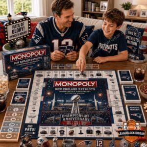 New England Patriots Championship Anniversary Monopoly Board Game - board with game pieces and cards