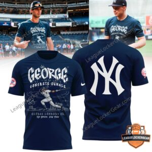 New York Yankees George Of The Concrete Jungle George Lombard Jr. T-Shirt - model wearing blue shirt