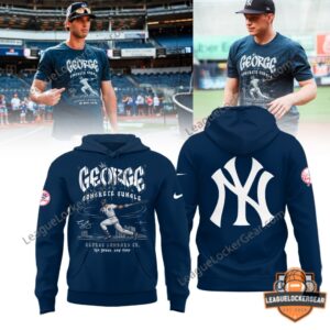 New York Yankees George Of The Concrete Jungle George Lombard Jr. T-Shirt - model wearing blue shirt with