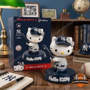 New York Yankees Hello Kitty Bobblehead Figure - angled view with box side